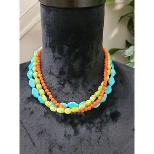 Premiere Designs Three Strand Orange Green Aqua Women’s Necklace 18” Sta…
